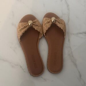 Steve Madden Beige Woven Sandals with Gold Accent